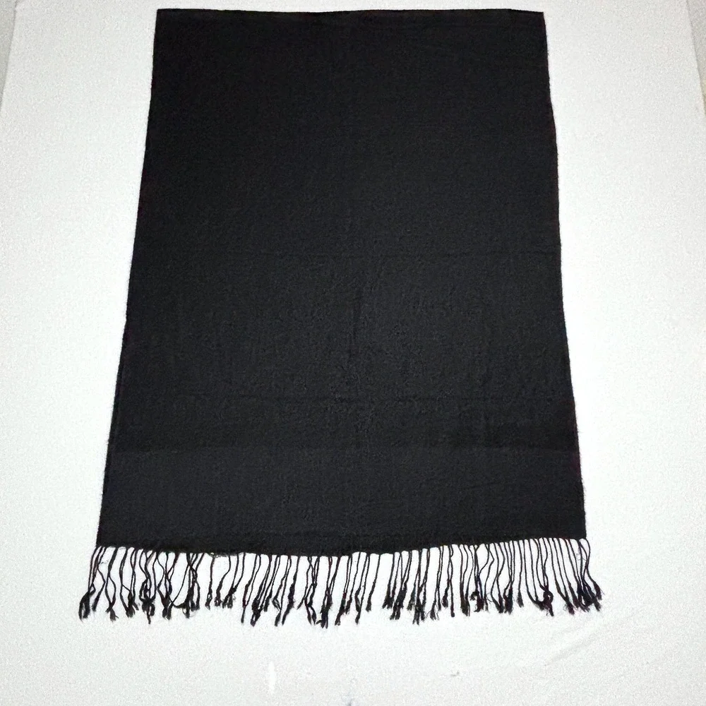 Pashmina Scarf Unisex OS Black Cashmere Silk Blend Paisley Jacquard Fringe Wrap